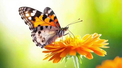 Obraz premium Close up of Colorful Butterfly Pollinating on Yellow Flower in Garden