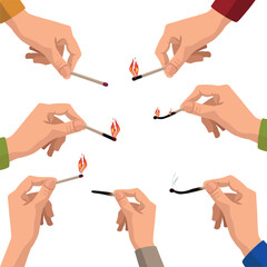 A burning match in the hand.