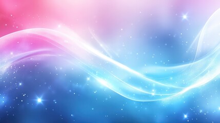 Obraz premium Magical blue pink abstract wave background with sparkling stars