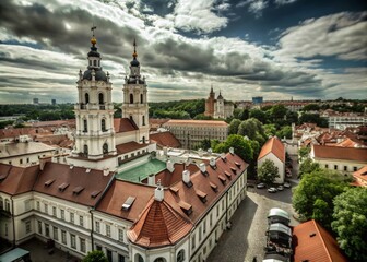 Obraz premium Aerial View of Vilnius Old Town with Stunning Church Architecture in Urban Exploration Photography