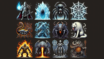 Fire-breathing dragon and skeletal creature in a mystical realm