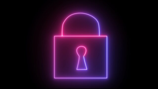 recommend clip art: Glowing neon and pink color lock animation icon padlock password privacy protection safety security digital lock animated sign symbol on black background.