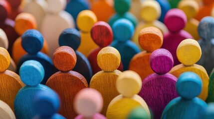Colorful Wooden Figures Representing Diverse Communities
