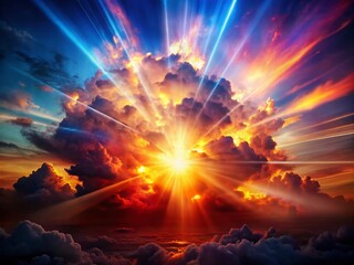 Vibrant Colorful Explosion with Dynamic Rays and Clouds in Silhouette Photography