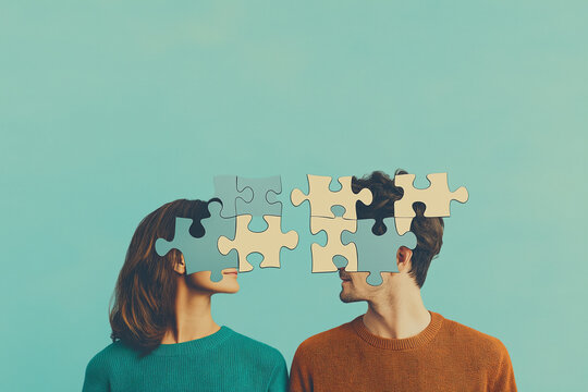A couple of young people. Complex relationships jigsaw puzzle concept.