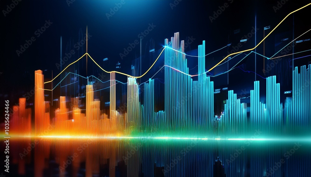 Poster background resembling a data visualization chart with abstract bars and graphs