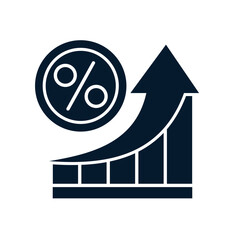 Chart, up arrow, percent. Interest rate increase concept. Vector linear icon isolated on white background.