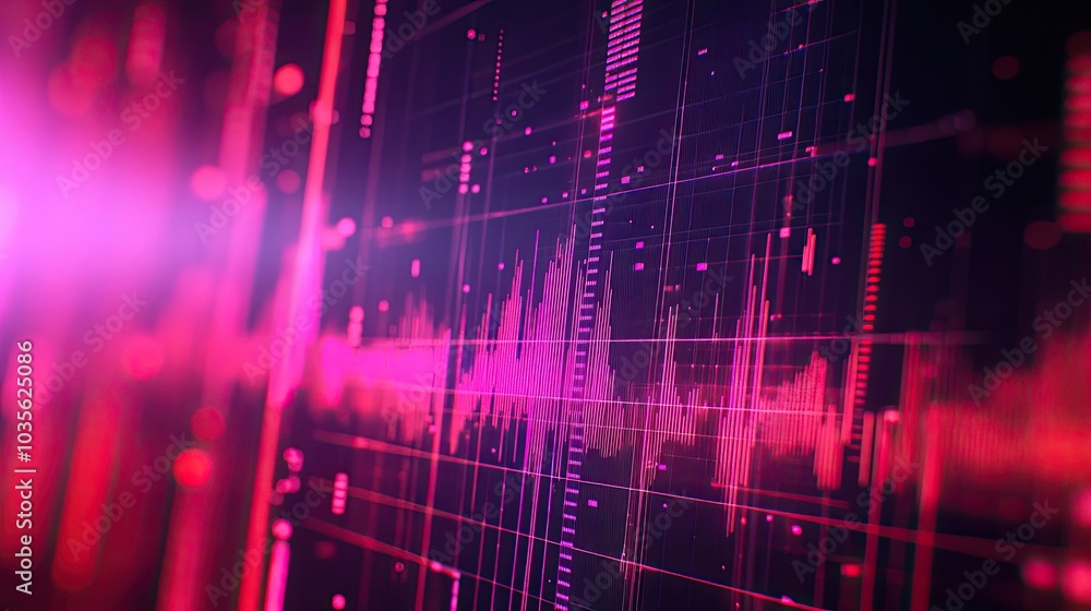 Poster abstract digital audio visualization with pink and black color scheme