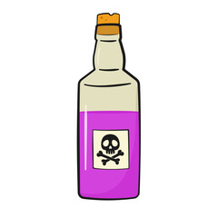 Bottle with cork and poison. Cartoon. Halloween decoration