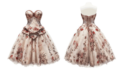 Obraz premium Front and back view of a gungari dress, strapless mockup template display, png file, girl, different styles, different styles, beautiful gown designs, wedding gowns, diff, on a transparent backgrounds