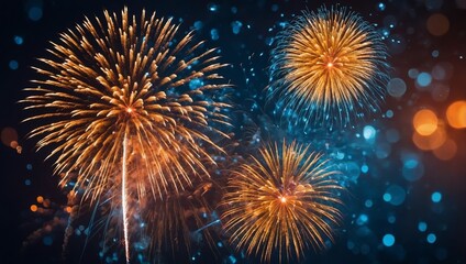 new year Orange Fireworks Blue Background