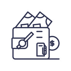 Wallet with money and fuel pump icon symbolizes fuel savings.