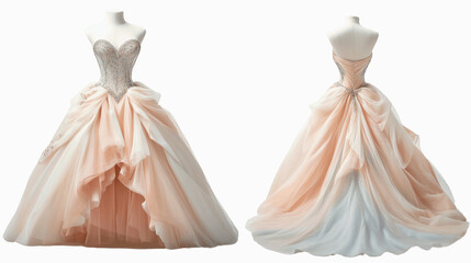 A princess dress design strapless mockup template, front and back view ethereal fabric and delicate glitter, png file, girl, different styles, different styles, dress des, on a transparent backgrounds
