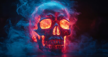 Skull with Flames in Smoke.
