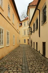 Yellow buildings in the old Jewish Quarter in Prague city centre, Czech Republic