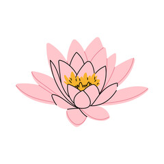 Blossom lotus flower. Pink water lily flower. Lotus icon for yoga, spa, massage, meditation. Vector illustration on white background.