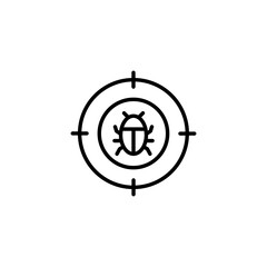 Malware bug target icon. Simple outline style. Network vulnerability, virus, malware, ransomware, fraud, spam, phishing, scam, hacker attack, IT security concept. Thin line symbol.