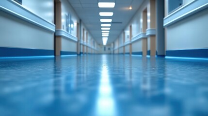 Obraz premium blurred interior of a hospital conveying an abstract medical background soft focus shaping an atmosphere of care and healing with hints of medical equipment and personnel