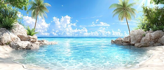 Serene Oasis with Palm Trees and Clear Water