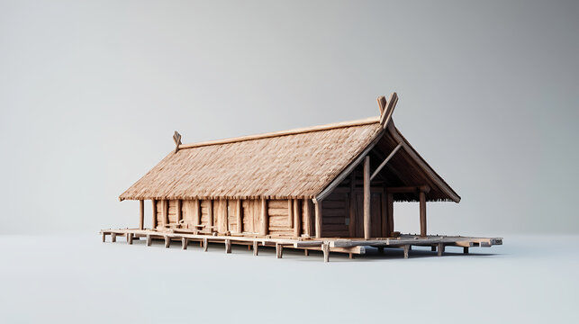 3d render of a viking longhouse isolated on gray backdrop, building. viking settlement. illustration. Viking Longhouse. Illustration