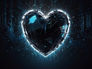 Futuristic mechanized heart with blue neon light. Illustration in the style of futurism for wallpaper. Photo realistic style.