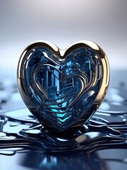 Futuristic mechanized heart with blue neon light. Illustration in the style of futurism. Photo realistic futurism style.