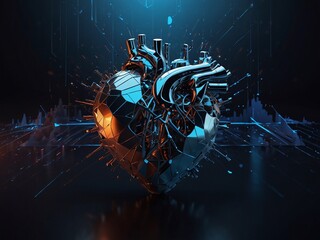 Futuristic mechanized human heart or robot or biorobot. Illustration in the style of futurism.