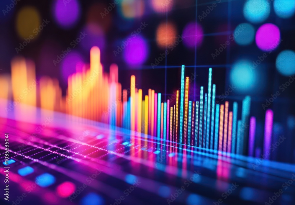 Poster vibrant digital data visualization with colorful bar graphs