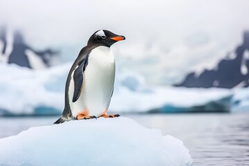 Obraz premium Serene gentoo penguin standing on ice floe in