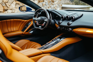 Generated Luxury sports car interior with leather seats and high-tech dashboard