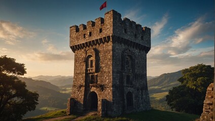 A picturesque archer tower in a tranquil setting offers solace and serenity