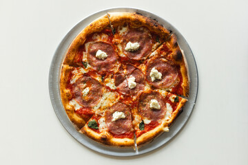 Appetizing Italian pizza, food photography, mockup, restaurant food presentation.