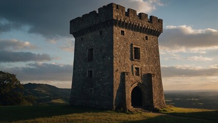 A picturesque archer tower on a hill creates a stunning landscape