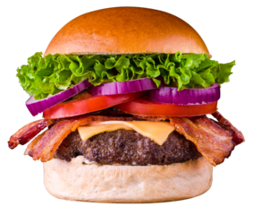 Juicy Bacon Cheeseburger With Fresh Lettuce and Tomato