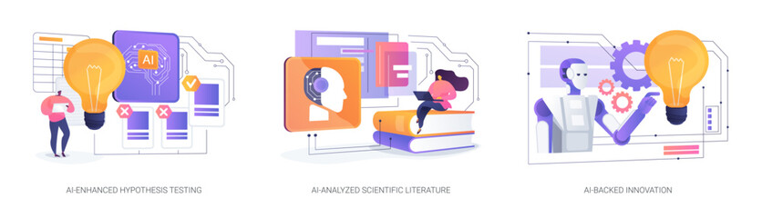 AI in Scientific Research and Development abstract concept vector illustrations.
