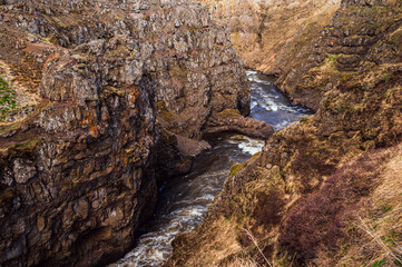 Kolugljufur Canyon and Kolufoss naure sceneries, Iceland 