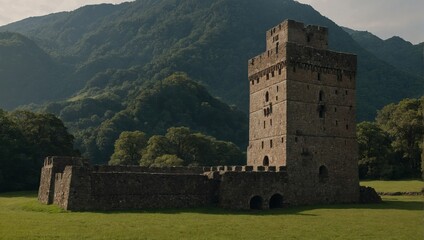 A serene archer tower at dusk by the river