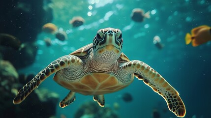 Obraz premium sea turtle swimming in the deep blue sea