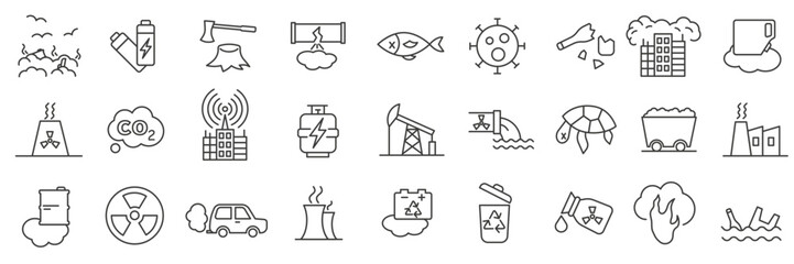 Fototapeta premium Environmental pollution icons. Causes and consequences of environmental pollution.
