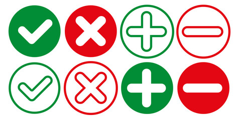 Confirmation or denial signs. Ticks and crosses, as well as pluses and minuses.