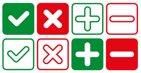 Fototapeta premium Put a tick and a cross, as well as plus and minus as a sign of confirmation or denial.