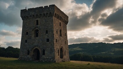 A serene archer tower by a crystal-clear lake