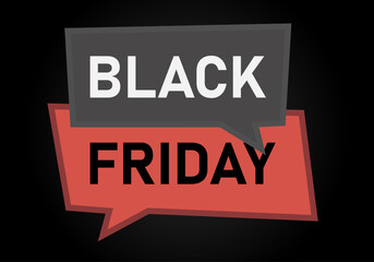 Cartel de black friday en bocadillo de hablar negro y rojo
