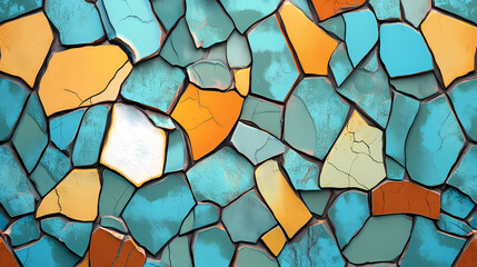 Abstract colorful mosaic stones with cracks and textures. Byzantine Mosaics. Illustration