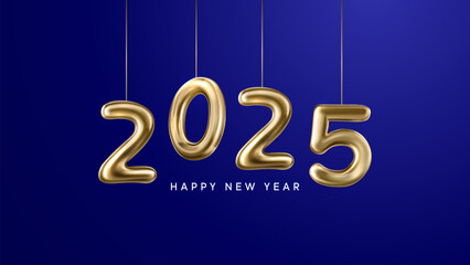 Happy New Year 2025 Shiny background with vector New Year 2025 text design. New year 2025 vector design with realistic 3D numbers.
