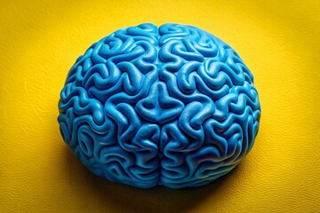 Blue Engraving Brain on Yellow Background - Unique Food Photography Concept