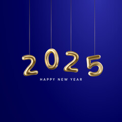 Happy New Year 2025 Shiny background with vector New Year 2025 text design. New year 2025 vector design with realistic 3D numbers.
