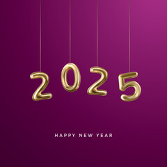 Happy New Year 2025 Shiny background with vector New Year 2025 text design. New year 2025 vector design with realistic 3D numbers.
