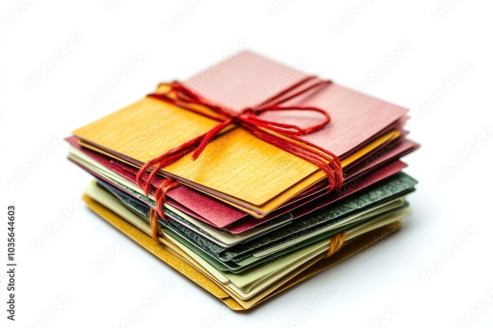 Poster a stack of neatly arranged gift cards in various colors and styles, with one card slightly tilted to