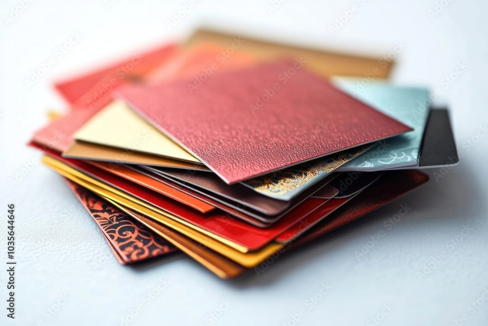Poster a stack of neatly arranged gift cards in various colors and styles, with one card slightly tilted to